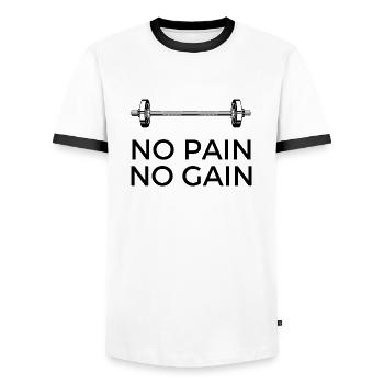 Pas de douleur, pas de gain - avec du poids - T-shirt contrasté Homme - blanc/noir - Devant - AI Model Female 172 light (172cm) & AI Model Male 178 dark (178cm)