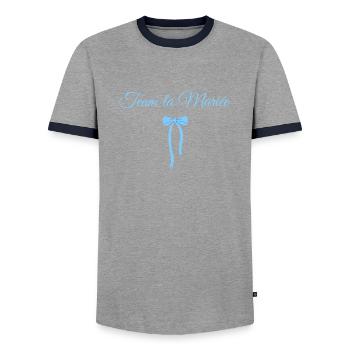 Team The Bride Blue Bow - Men's Ringer Shirt - grey/navy  - Front - AI Model Female 172 light (172cm) & AI Model Male 178 light (178cm)