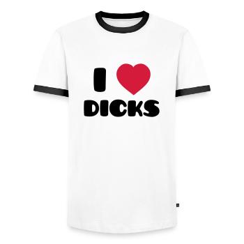 I Love Dicks - Men's Ringer Shirt - white/black - Front - AI Model Female 172 light (172cm) & AI Model Male 178 dark (178cm)