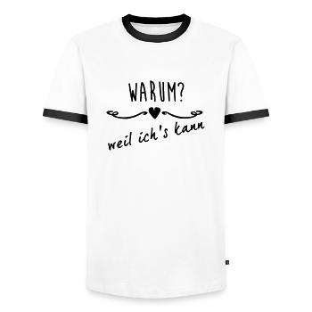 Warum? Weil ich es kann - Männer Kontrast-T-Shirt - Weiß/Schwarz - Vorne - AI Model Female 172 light (172cm) & AI Model Male 178 dark (178cm)