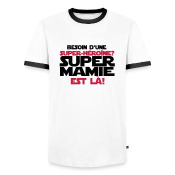 super mamie est là - T-shirt contrasté Homme - blanc/noir - Devant - AI Model Female 172 light (172cm) & AI Model Male 178 dark (178cm)