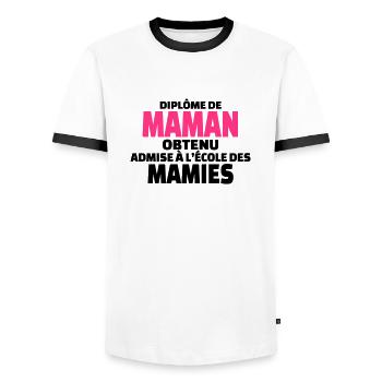 diplôme de maman obtenu admise à l'école de mamies - T-shirt contrasté Homme - blanc/noir - Devant - AI Model Female 172 light (172cm) & AI Model Male 178 dark (178cm)
