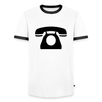 phone - Men's Ringer Shirt - white/black - Front - AI Model Female 172 light (172cm) & AI Model Male 178 dark (178cm)