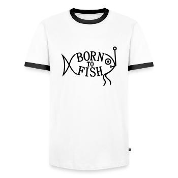 born to fish (F, 1c) - Männer Kontrast-T-Shirt - Weiß/Schwarz - Vorne - AI Model Female 172 light (172cm) & AI Model Male 178 dark (178cm)