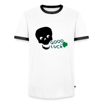 Good Luck shamrock txt & skull - Men's Ringer Shirt - white/black - Front - AI Model Female 172 light (172cm) & AI Model Male 178 dark (178cm)