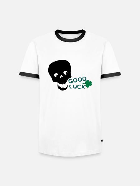 Lycka vitklöver txt & skalle - Kontrast-T-shirt herr - vit/svart