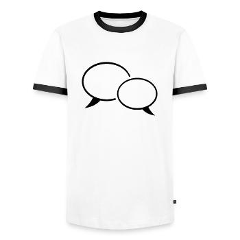 sprechblase_f1 - Men's Ringer Shirt - white/black - Front - AI Model Female 172 light (172cm) & AI Model Male 178 dark (178cm)