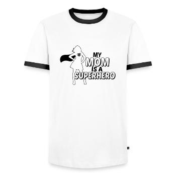 My mom is a superhero-my mom is a super hero - Men's Ringer Shirt - white/black - Front - AI Model Female 172 light (172cm) & AI Model Male 178 dark (178cm)
