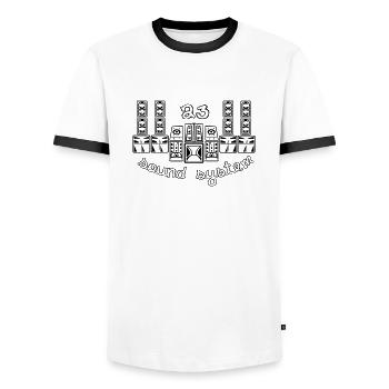 newsss - Men's Ringer Shirt - white/black - Front - AI Model Female 172 light (172cm) & AI Model Male 178 dark (178cm)