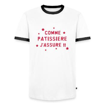 Boulanger / Pâtissier / Pain / Gâteau / Pâtisserie - T-shirt contrasté Homme - blanc/noir - Devant - AI Model Female 172 light (172cm) & AI Model Male 178 dark (178cm)