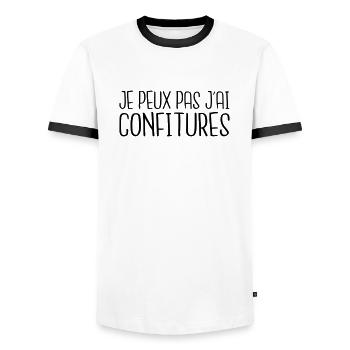 Je peux pas j'ai confitures - T-shirt contrasté Homme - blanc/noir - Devant - AI Model Female 172 light (172cm) & AI Model Male 178 dark (178cm)
