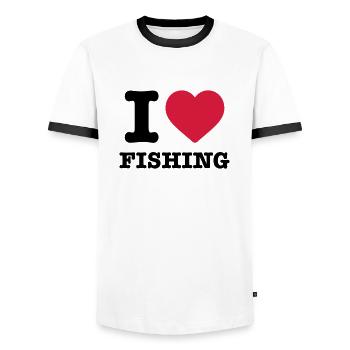I love heart Herz liebe Fishing Angeln Angler rot - Männer Kontrast-T-Shirt - Weiß/Schwarz - Vorne - AI Model Female 172 light (172cm) & AI Model Male 178 dark (178cm)
