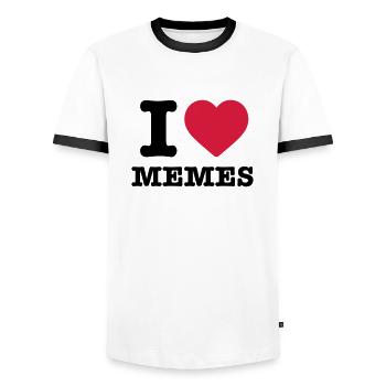 J'aime les memes coeur rouge disant dictons meme cadeau - T-shirt contrasté Homme - blanc/noir - Devant - AI Model Female 172 light (172cm) & AI Model Male 178 dark (178cm)