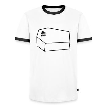 Closed Coffin RIP Rest In Peace Funeral - Men's Ringer Shirt - white/black - Front - AI Model Female 172 light (172cm) & AI Model Male 178 dark (178cm)