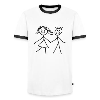 Bonhomme allumette fille garçon frère soeur - T-shirt contrasté Homme - blanc/noir - Devant - AI Model Female 172 light (172cm) & AI Model Male 178 dark (178cm)