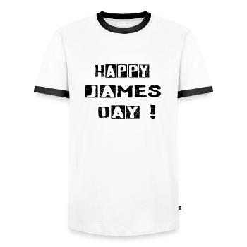 HAPPY JAMES DAY ! - T-shirt contrasté Homme - blanc/noir - Devant - AI Model Female 172 light (172cm) & AI Model Male 178 dark (178cm)