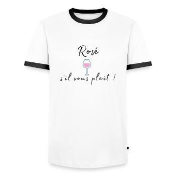 Rosé s'il vous plait ! - T-shirt contrasté Homme - blanc/noir - Devant - AI Model Female 172 light (172cm) & AI Model Male 178 dark (178cm)