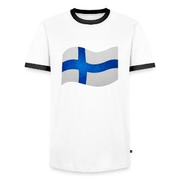 Map/Flag of Finland - Men's Ringer Shirt - white/black - Front - AI Model Female 172 light (172cm) & AI Model Male 178 dark (178cm)