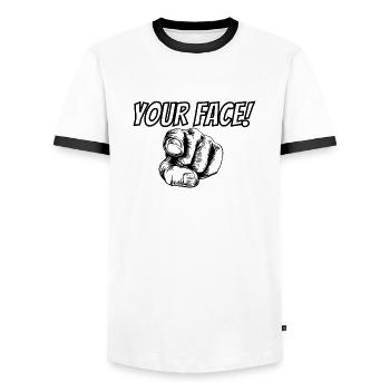 Your Face! - Men's Ringer Shirt - white/black - Front - AI Model Female 172 light (172cm) & AI Model Male 178 dark (178cm)