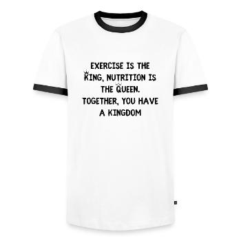 Fitness King und Queen - Männer Kontrast-T-Shirt - Weiß/Schwarz - Vorne - AI Model Female 172 light (172cm) & AI Model Male 178 dark (178cm)