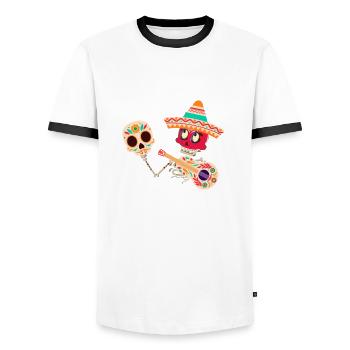 Dia de muertos,Mariachi,kostüm,tag der toten,maske - Männer Kontrast-T-Shirt - Weiß/Schwarz - Vorne - AI Model Female 172 light (172cm) & AI Model Male 178 dark (178cm)
