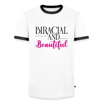 Biracial And Beautiful 2 - Men's Ringer Shirt - white/black - Front - AI Model Female 172 light (172cm) & AI Model Male 178 dark (178cm)