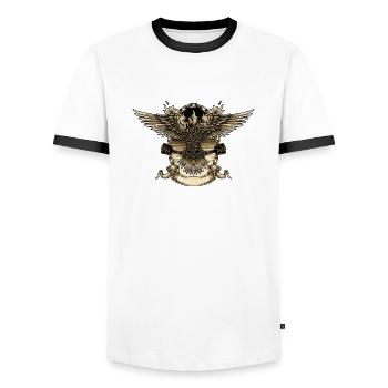Rétro Vecteur Moto Eagle Signe Signe Casque Moto - T-shirt contrasté Homme - blanc/noir - Devant - AI Model Female 172 light (172cm) & AI Model Male 178 dark (178cm)