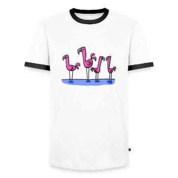vier Flamingos - Männer Kontrast-T-Shirt - Weiß/Schwarz - Vorne - AI Model Female 172 light (172cm) & AI Model Male 178 dark (178cm)
