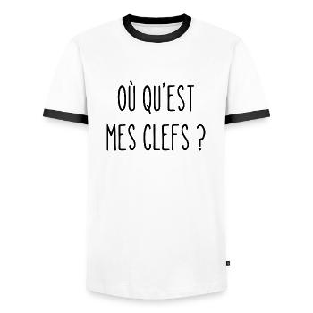 où qu'est mes clefs ? - T-shirt contrasté Homme - blanc/noir - Devant - AI Model Female 172 light (172cm) & AI Model Male 178 dark (178cm)