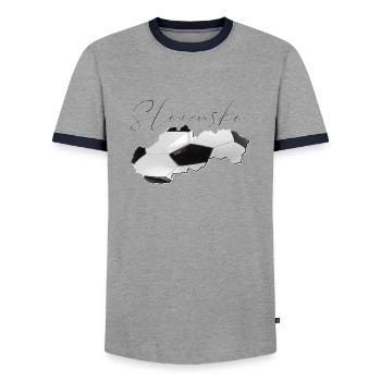 Slowakei Landkarte umrahmt echten Fußball SK - Männer Kontrast-T-Shirt - Grau/Navy  - Vorne - AI Model Female 172 light (172cm) & AI Model Male 178 light (178cm)