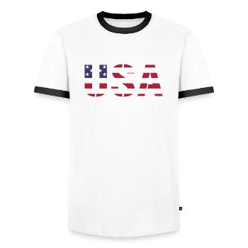 United States in the colors of the American flag flag flag - Men's Ringer Shirt - white/black - Front - AI Model Female 172 light (172cm) & AI Model Male 178 dark (178cm)