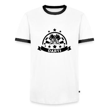 darts 001 - Männer Kontrast-T-Shirt - Weiß/Schwarz - Vorne - AI Model Female 172 light (172cm) & AI Model Male 178 dark (178cm)