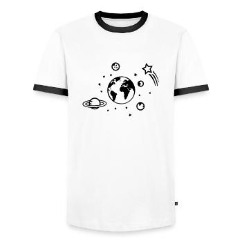 universum 01 - Männer Kontrast-T-Shirt - Weiß/Schwarz - Vorne - AI Model Female 172 light (172cm) & AI Model Male 178 dark (178cm)