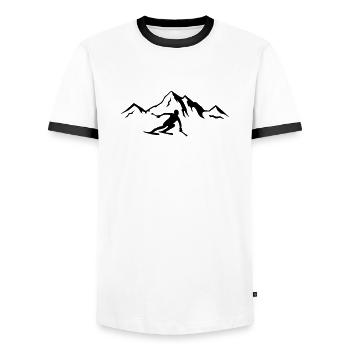 Ski Mountains 01 - Men's Ringer Shirt - white/black - Front - AI Model Female 172 light (172cm) & AI Model Male 178 dark (178cm)