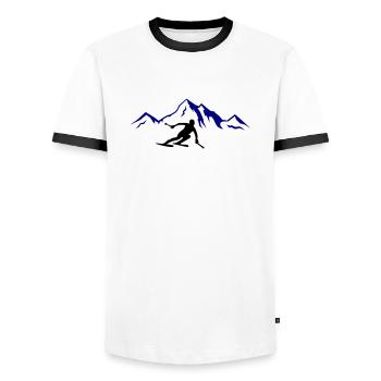 Ski Mountains 02 - Men's Ringer Shirt - white/black - Front - AI Model Female 172 light (172cm) & AI Model Male 178 dark (178cm)
