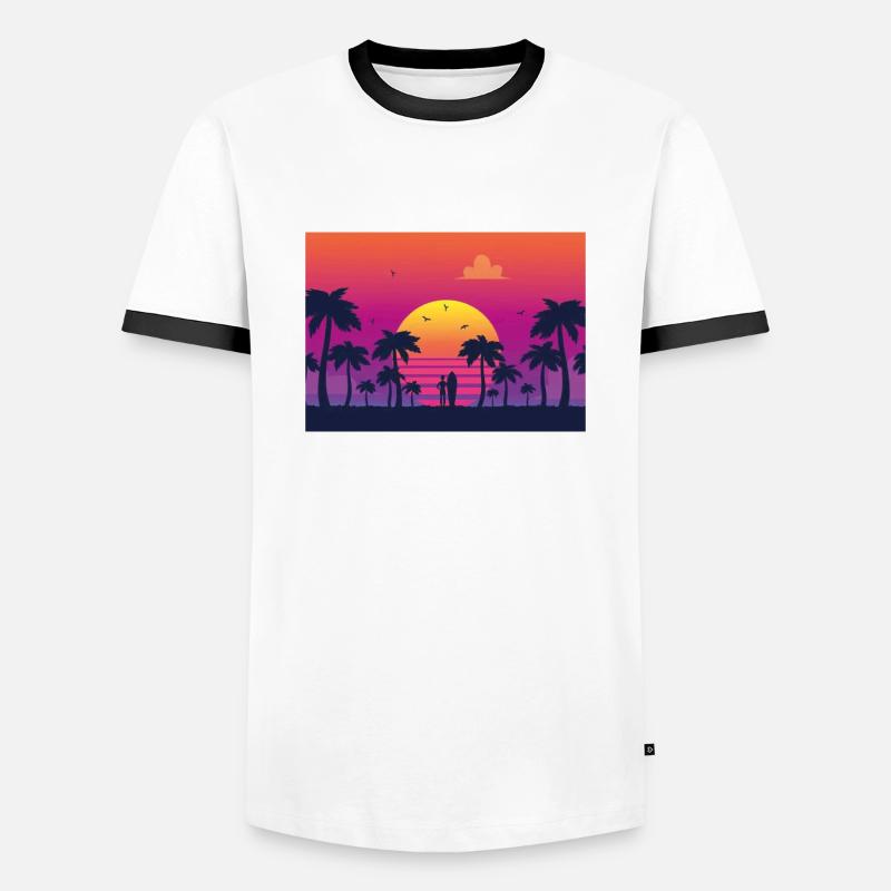 sunset surf - Men's Ringer Shirt - white/black