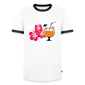 Boisson cocktail à l’hibiscus d’Hawaï - T-shirt contrasté Homme - blanc/noir - Devant - AI Model Female 172 light (172cm) & AI Model Male 178 dark (178cm)