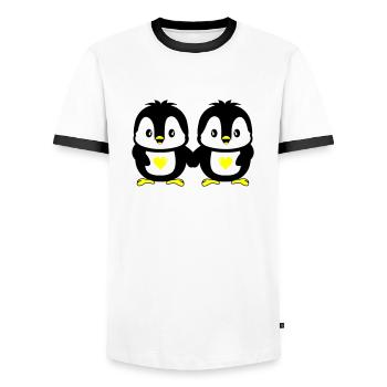Pingouins Amour mignon - T-shirt contrasté Homme - blanc/noir - Devant - AI Model Female 172 light (172cm) & AI Model Male 178 dark (178cm)