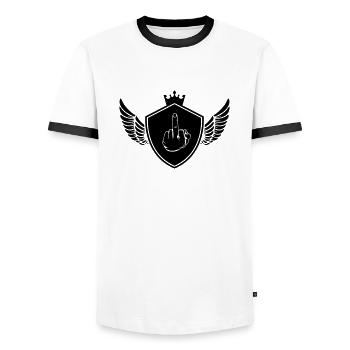 wappen mittelfinger - Männer Kontrast-T-Shirt - Weiß/Schwarz - Vorne - AI Model Female 172 light (172cm) & AI Model Male 178 dark (178cm)
