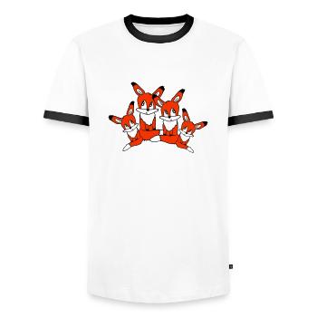 4 Foxes Family Four Parents Children Mom Dad Cute - Men's Ringer Shirt - white/black - Front - AI Model Female 172 light (172cm) & AI Model Male 178 dark (178cm)