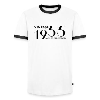 Vintage 1955 aged to perfection - Men's Ringer Shirt - white/black - Front - AI Model Female 172 light (172cm) & AI Model Male 178 dark (178cm)