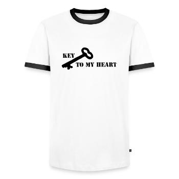 Key To My Heart - Men's Ringer Shirt - white/black - Front - AI Model Female 172 light (172cm) & AI Model Male 178 dark (178cm)