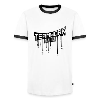 tropfen graffiti stempel crew teamwork cool design - Men's Ringer Shirt - white/black - Front - AI Model Female 172 light (172cm) & AI Model Male 178 dark (178cm)