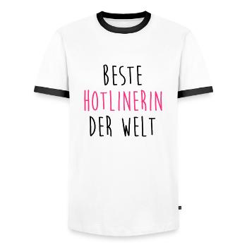 Hotliner Hotlinerin Hotline Telefonist Telefon - Männer Kontrast-T-Shirt - Weiß/Schwarz - Vorne - AI Model Female 172 light (172cm) & AI Model Male 178 dark (178cm)