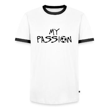 football my passion quote sport - Men's Ringer Shirt - white/black - Front - AI Model Female 172 light (172cm) & AI Model Male 178 dark (178cm)