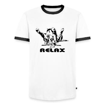Drôle BOXER relaxez les chiens chiens disant Wilsigns - T-shirt contrasté Homme - blanc/noir - Devant - AI Model Female 172 light (172cm) & AI Model Male 178 dark (178cm)