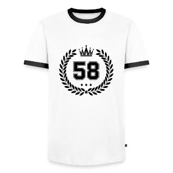 coat of arms 58 - Men's Ringer Shirt - white/black - Front - AI Model Female 172 light (172cm) & AI Model Male 178 dark (178cm)