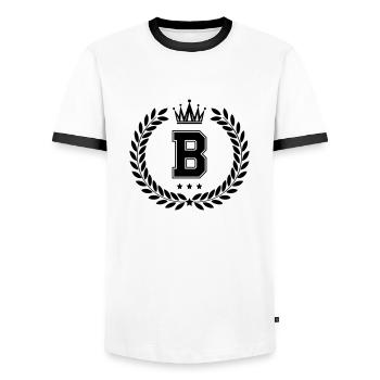 wappen B - Männer Kontrast-T-Shirt - Weiß/Schwarz - Vorne - AI Model Female 172 light (172cm) & AI Model Male 178 dark (178cm)