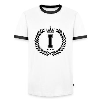 coat of arms I - Men's Ringer Shirt - white/black - Front - AI Model Female 172 light (172cm) & AI Model Male 178 dark (178cm)