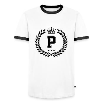 Armoiries P - T-shirt contrasté Homme - blanc/noir - Devant - AI Model Female 172 light (172cm) & AI Model Male 178 dark (178cm)